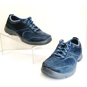 Dansko Elaine Blue Suede Walking Shoes Womens Sz 38 7.5 Low Top Lace Up Sneakers